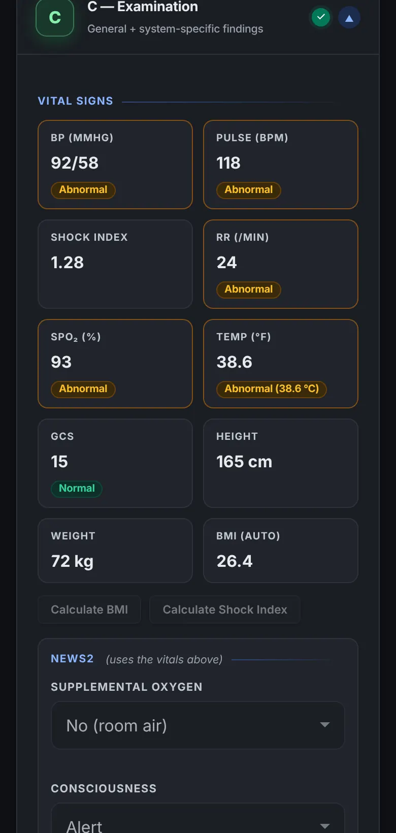 Vital signs shown in the dark theme.